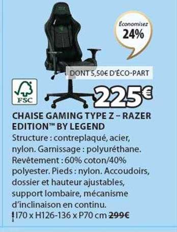 chaise gaming type z - razer édition by legend