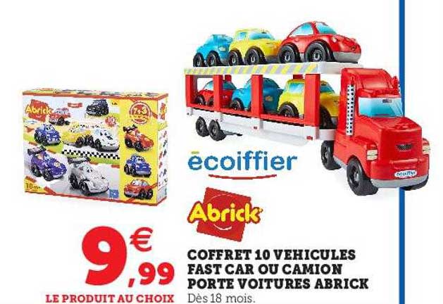 coffret 10 véhicules fast car ou camion porte voitures abrick écoiffier