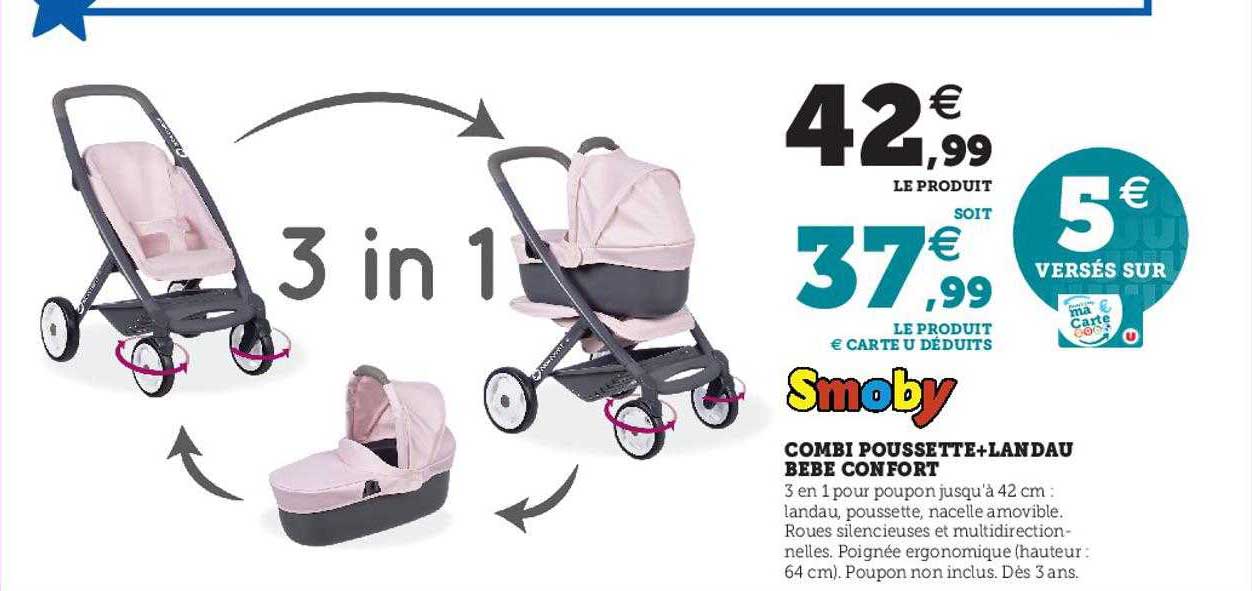 combi poussette + landau bébé confort smoby