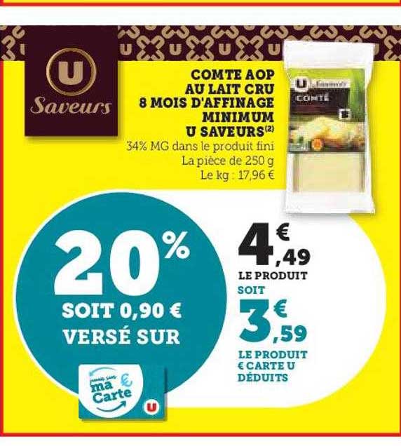 comté aop au lait cru 8 mois d'affinage minimum u saveurs