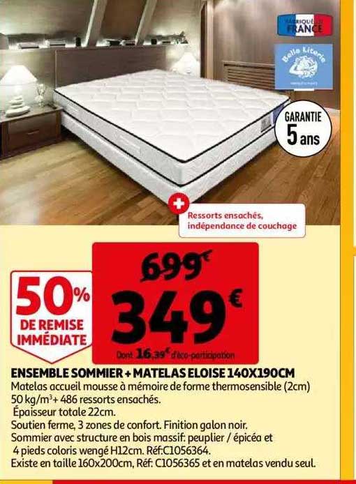 ensemble sommier + matelas eloise 140x190 cm