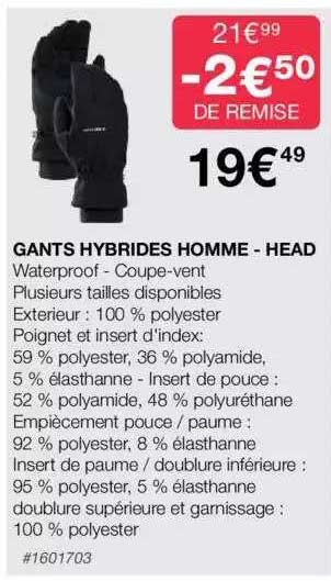 gants hybrides homme - head