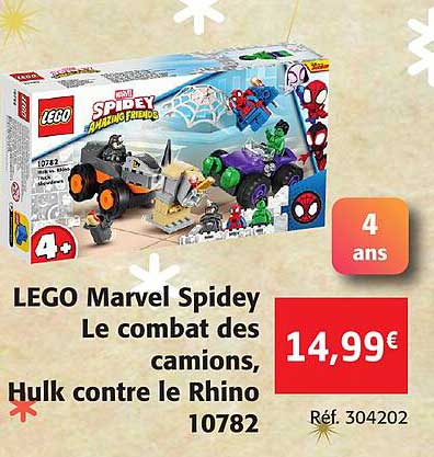 lego marvel spidey le combat des camions, hulk contre le rhino 10782