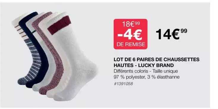 lot de 6 paires de chaussettes hautes - lucky brand
