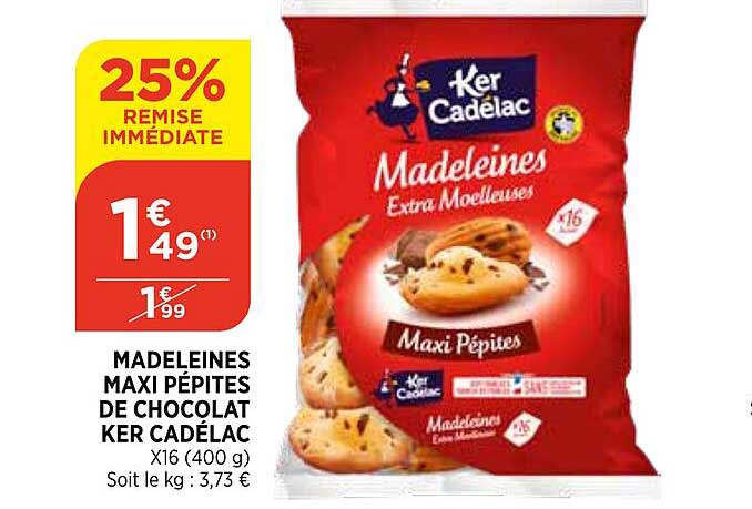 madeleines maxi pépites de chocolat ker cadélac