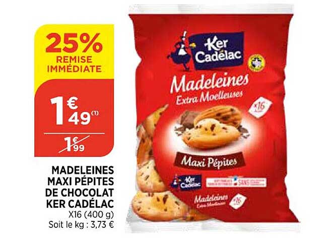 Madeleines Maxi Pépites De Chocolat Ker Cadélac