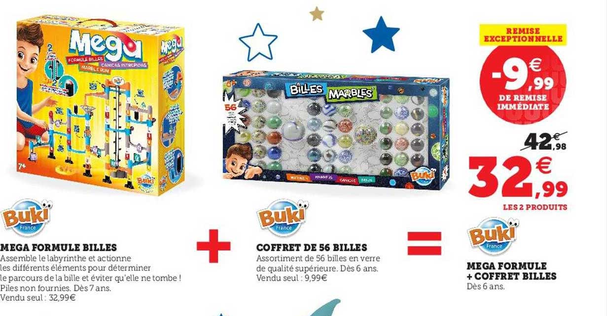 méga formule billes buki, coffret de 56 billes buki