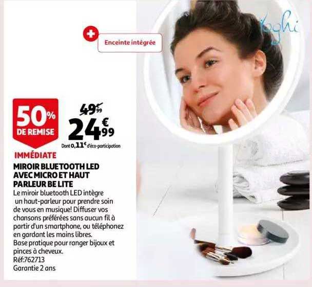 miroir bluetooth led avec micro et haut parleur be lite