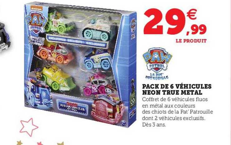pack de 6 véhicules neon true métal paw patrol