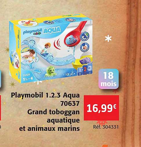 playmobil 1.2.3 aqua 70637 grand toboggan aquatique et animaux marins