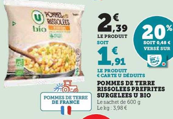 pommes de terre rissolées prefrites surgelées u bio