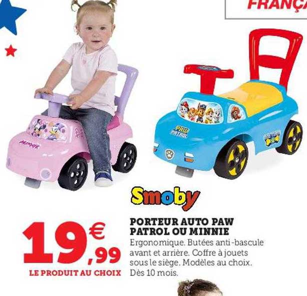 porteur auto paw patrol ou minnie smoby