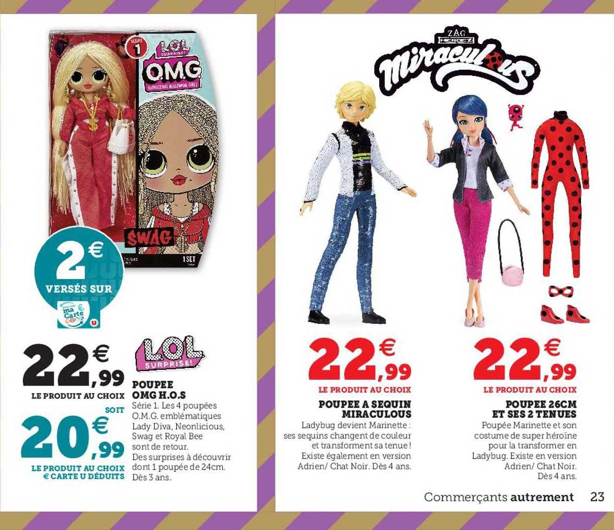 poupée omg h.o.s., poupée à sequin miraculous, poupée 26 cm et ses 2 tenues