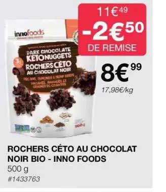 rochers céto au chocolat noir bio - inno foods