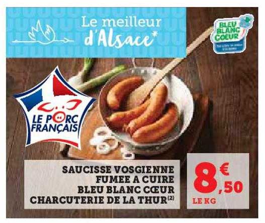 saucisse vosgienne fumée à cuire bleu blanc cœur charcuterie de la thur