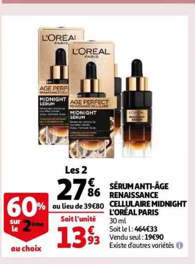 sérum anti-âge renaissance cellulaire midnight l'oréal paris
