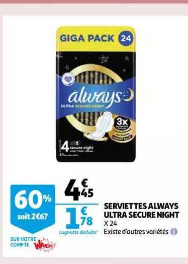 serviettes always ultra secure night