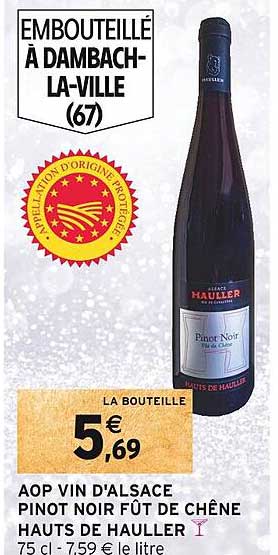 aop vin d'alsace pinot noir fût de chêne hauts de hauller