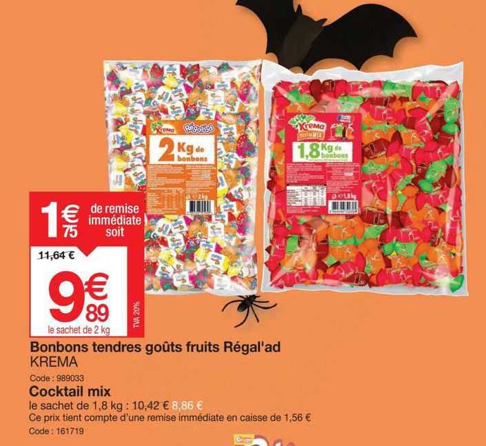 bonbons tendres goûts fruit régal'ad krema cocktail mix