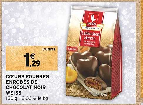 cœuur fourrés enrobés de chocolat noir weiss