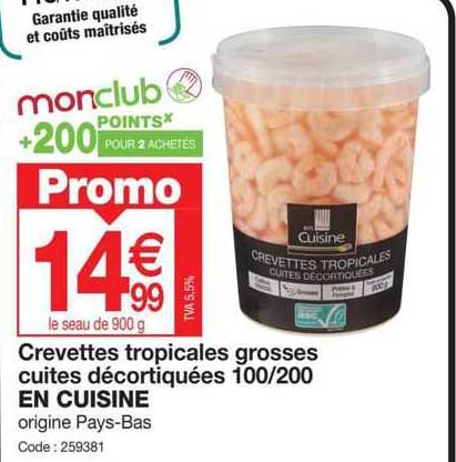 crevettes tropicales grosses cuites décortiquées 100/200 en cuisine
