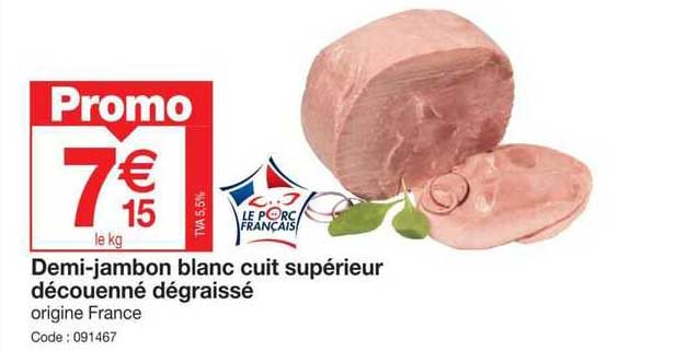 Demi-jambon Blanc Cuit Supérieur Découenné Dégraissé