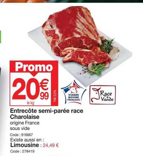 entrecôte semi-parée race charolaise limousine