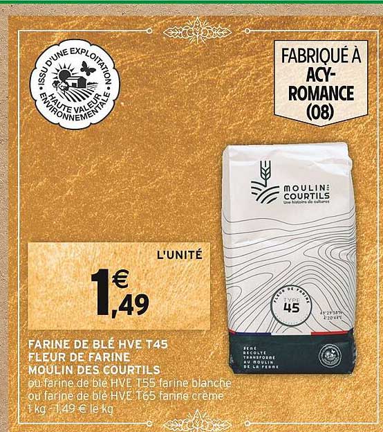 farine de blé hve t45 fleur de farine moulin des courtils