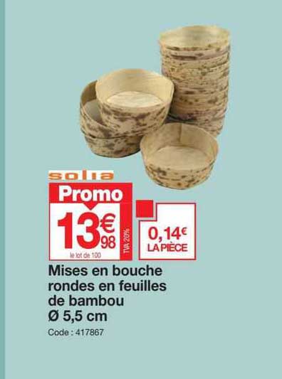 mises en bouche rondes en feuilles de bambou ø 5.5 cm