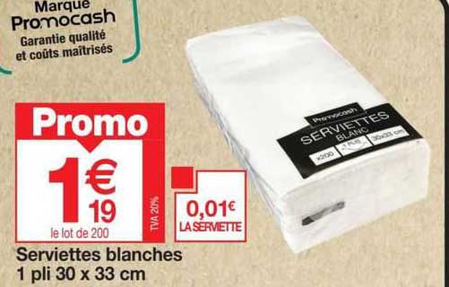 Serviettes Blanches 1 Pli 30 X 33 Cm