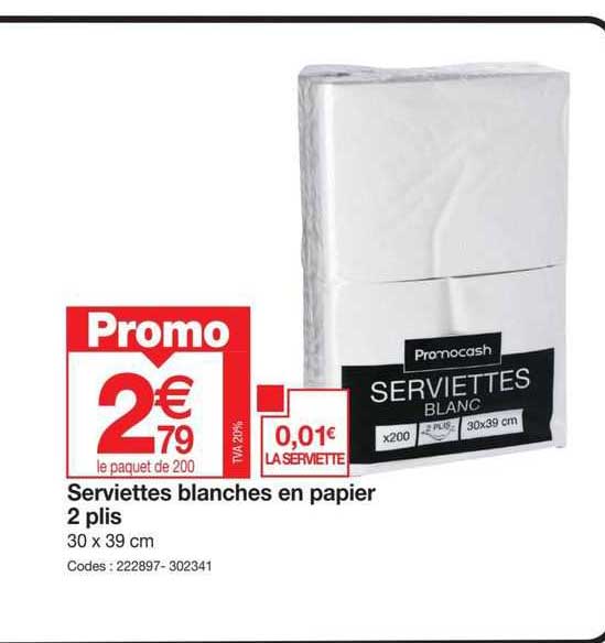 serviettes blanches en papier 2 plis