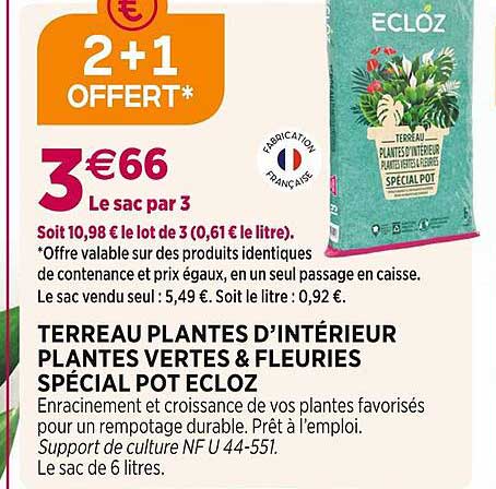 terreau plantes d'intérieur plantes vertes & fleuries spécial pot ecloz