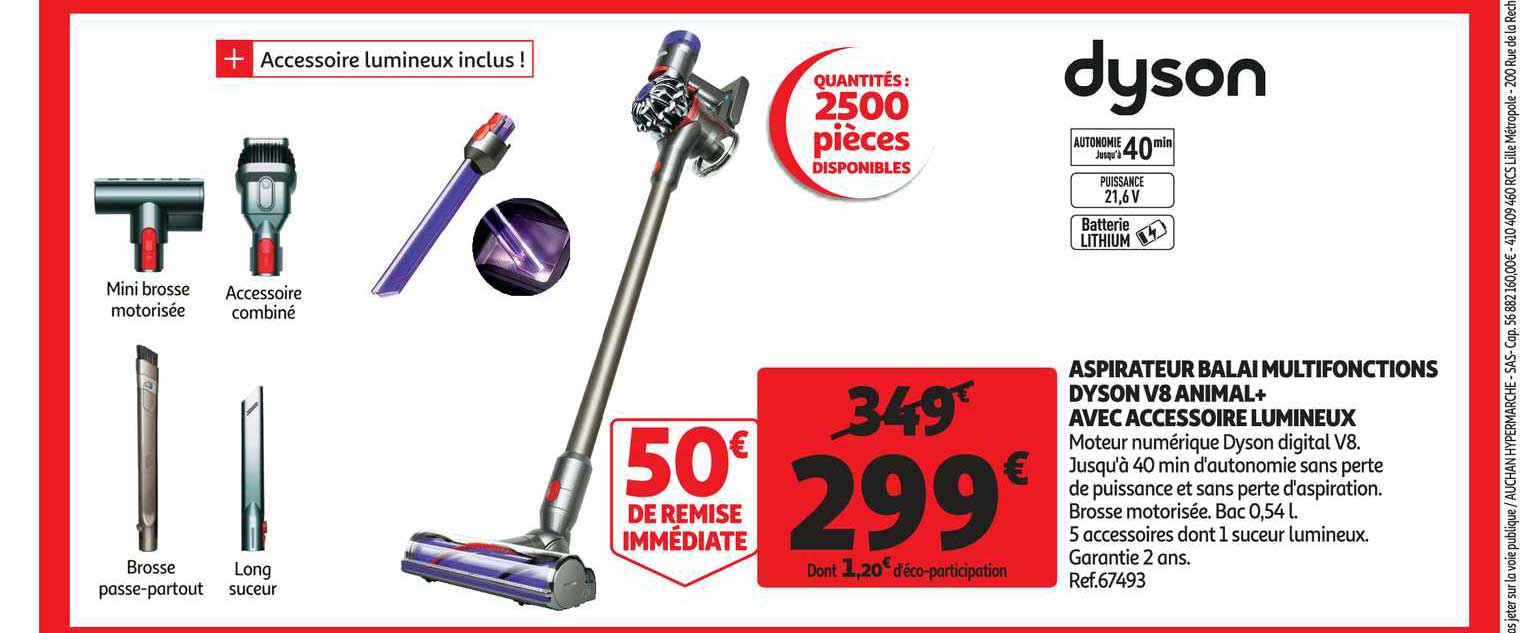 aspirateur balai multifonctions dyson v8 animal + avec accesoire lumineux
