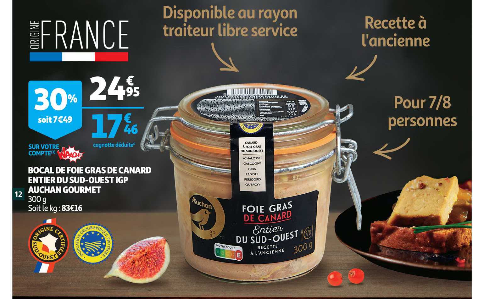 bocal de foie gras de canard entier du sud ouest igp auchan gourmet
