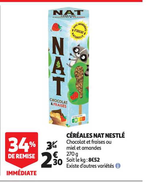 céréales nat néstlé 34%% de remise immédiate