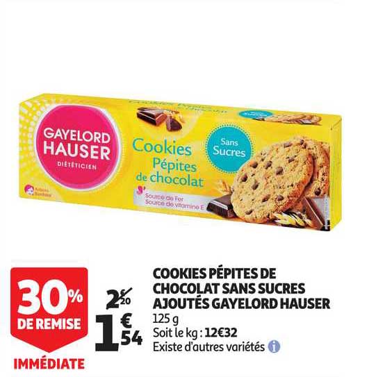 cookies pépites de chocolat sans sucres ajoutés gayelord hauser 30% de remise immédiate