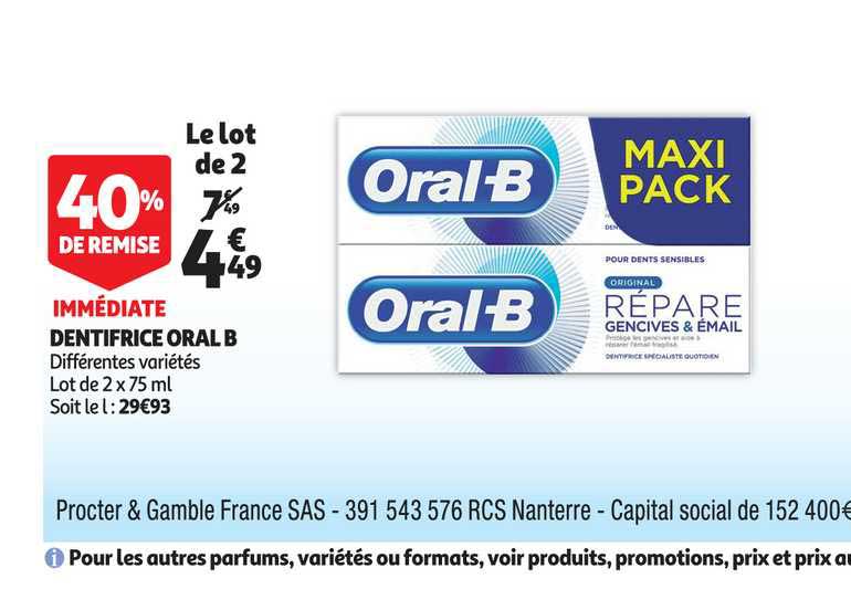 dentifrice oral b 40% de remise immédiate