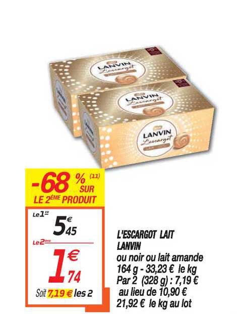 l'escargot lait lanvin -68% sur le 2e produit