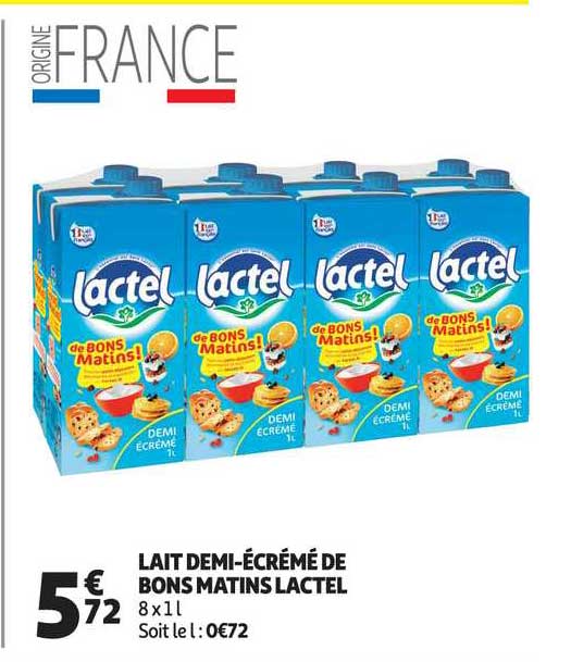 lait demi écrémé de bons matins lactel