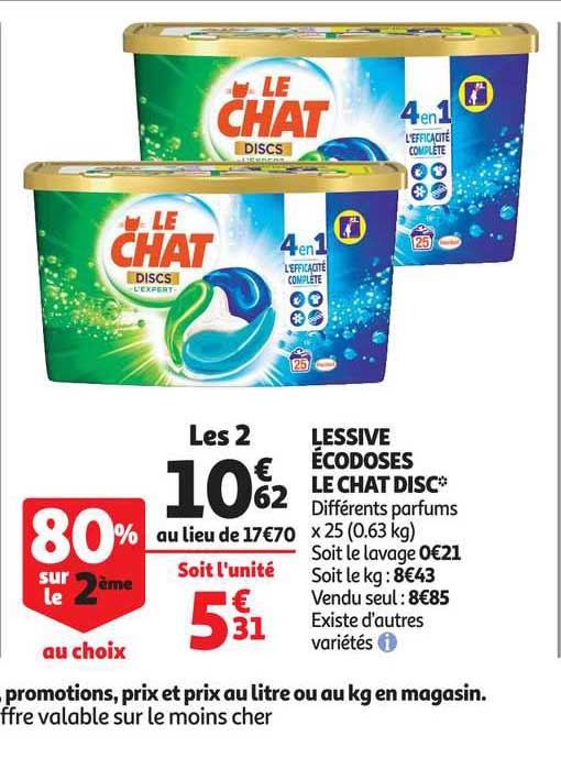 lessive écodoses le chat disc 80% sur le 2e