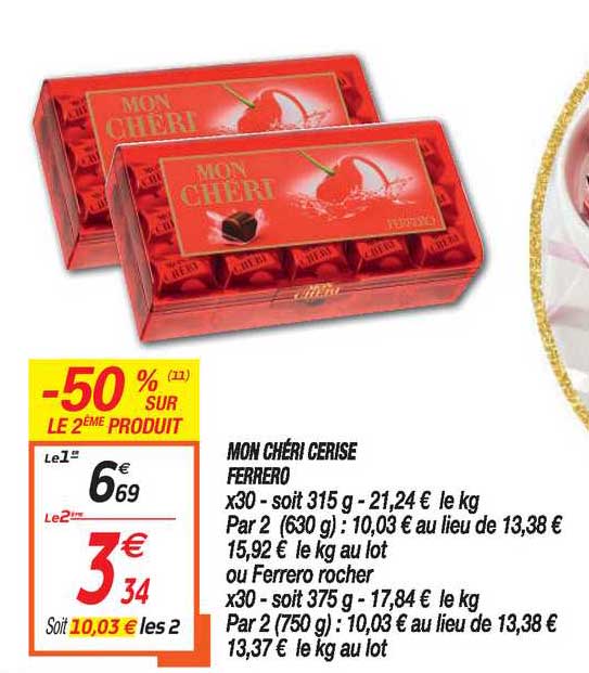 mon chéri cerise ferrero -50% sur le 2e prdouit