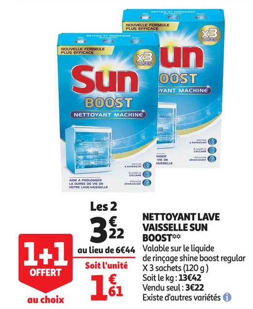 nettoyant lave vaisselle sun boost 1+1 offert