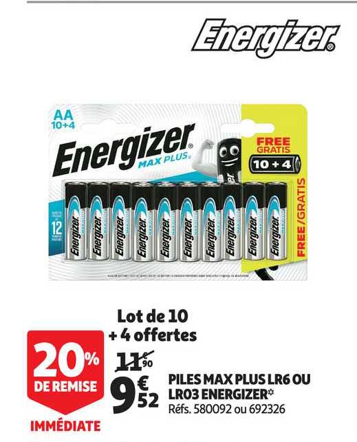 piles max plus lr6 ou lr03 energizer 20% de remise immédiate
