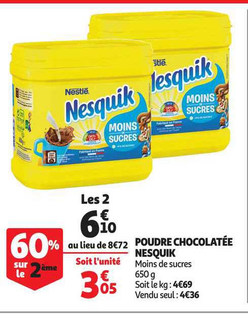 poudre chocolatée nesquik 60% sur le 2ème