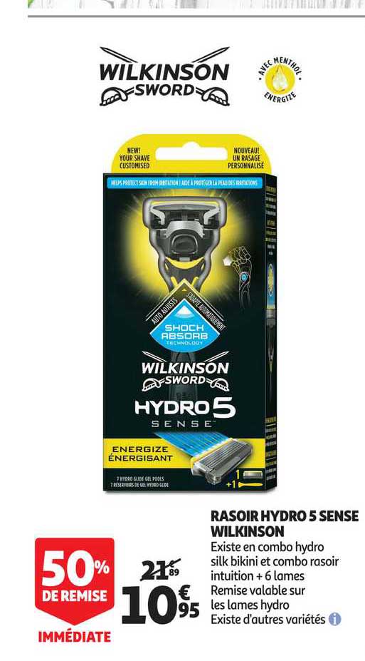 rasoir hydro 5 sens wilkinson 50% de remise immédiate