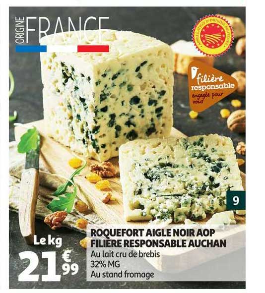 roquefort aigle noir aop filière responsable auchan