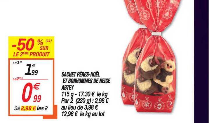 sachet pères noël et bonhommes de neige abtey -50% sur le 2e produit