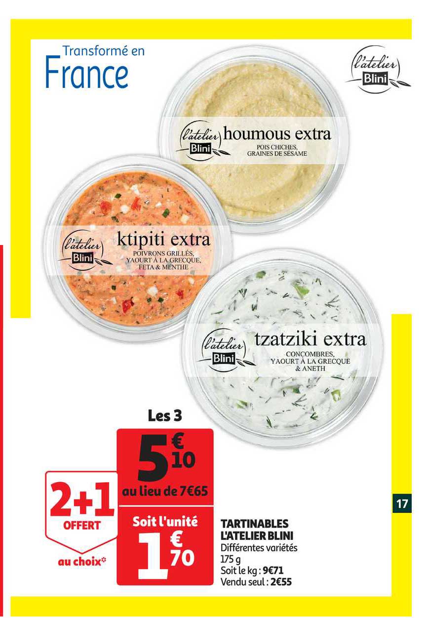 tartinables l'atelier blini 2+1 offert au choix