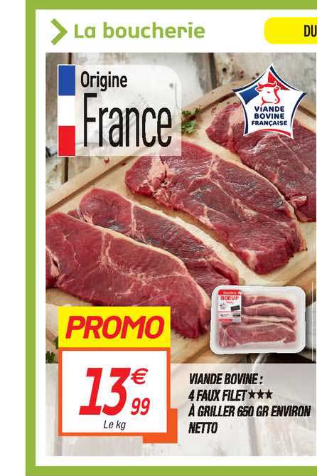 viande bovine 4 faux filet à griller 650 gr environ netto