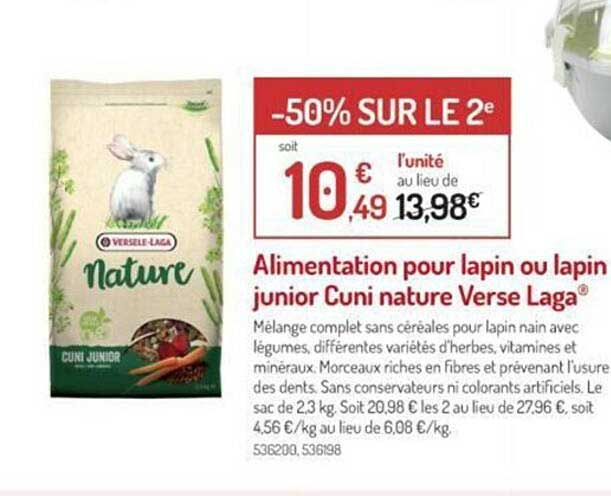 alimentation pour lapin ou lapin junior cuni nature verse laga